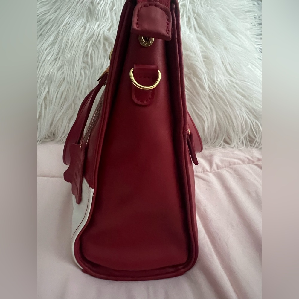 Leather Red and White Color Block Bag - Picture 4 of 12